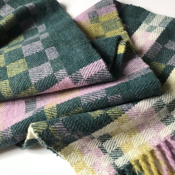 AGNESS No.1 - Contemporary Handwoven Lambswool Scarf - Teal Lilac Green