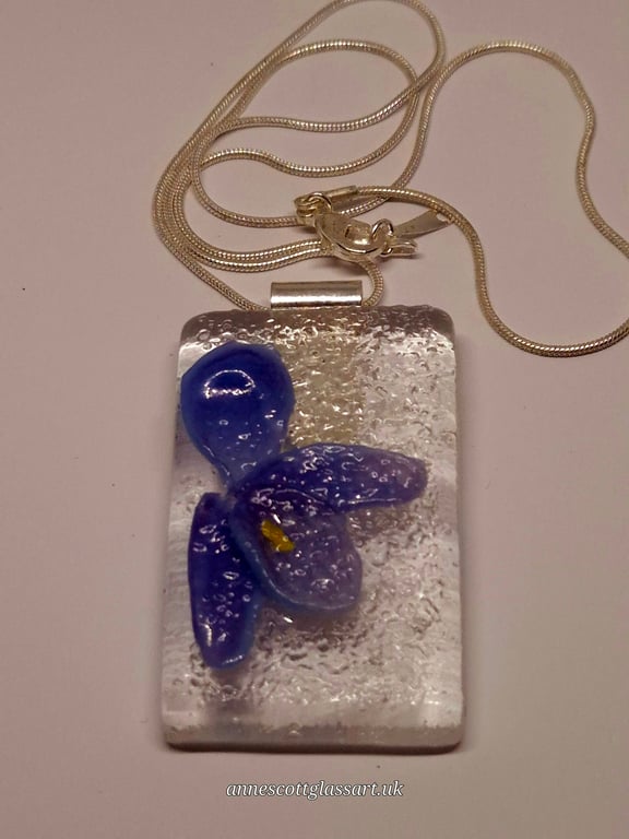 Handmade Fused Glass Botanical Pendant Violet (C)