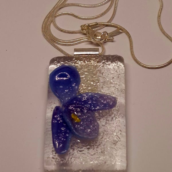 Handmade Fused Glass Botanical Pendant Violet (C)