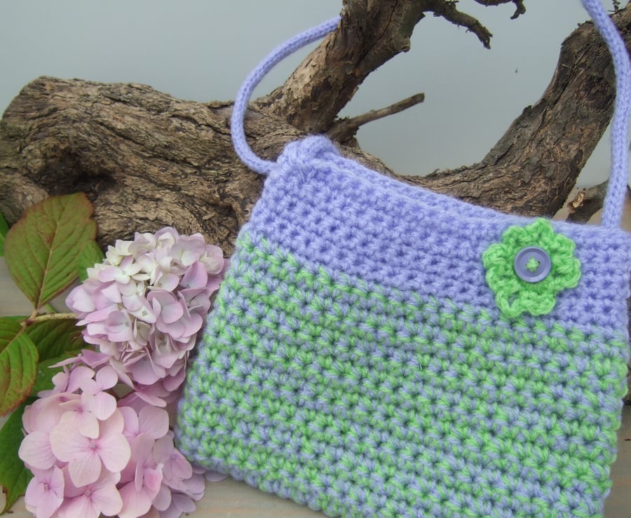 Lilac Lime Green Girl's Crocheted Bag