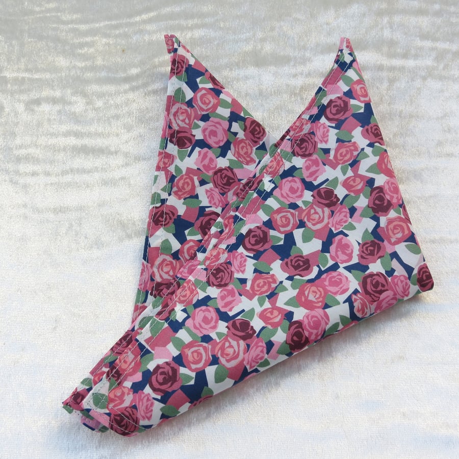 Liberty Lawn handkerchief. Floral handkerchief.  Roses design.