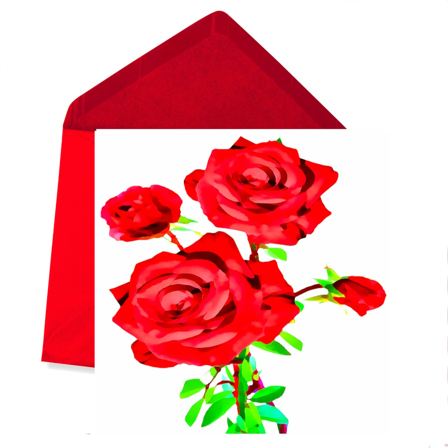 Red Roses, Greeting, Birthday Card