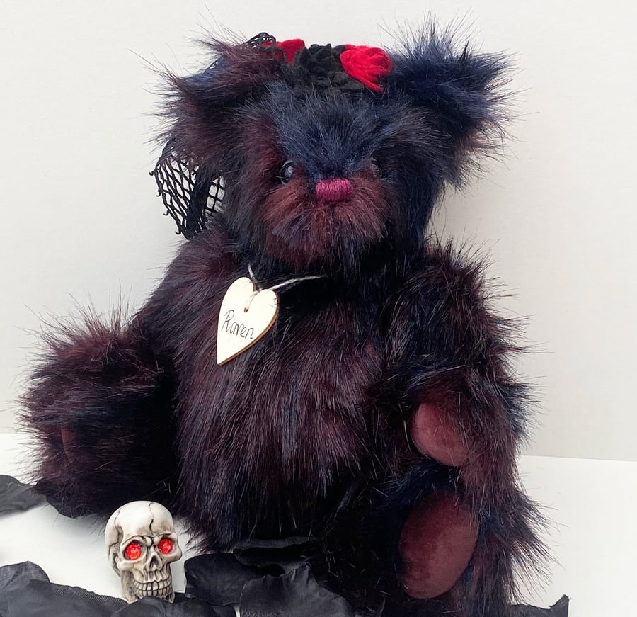 Raven, Goth artist bear, one of a kind collectable teddy bear