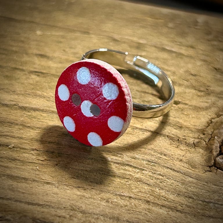 Hand Made Spotty Button Ring - Silver Plated, Gift Boxed