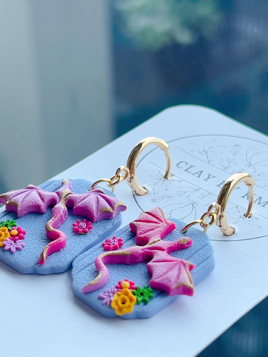 Handmade Clay Dragon Earrings - Mystical Fantasy Gift for Her - Magical Jewllery