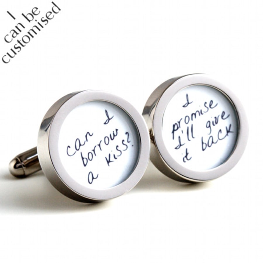 Can I Borrow a Kiss, I Promise to give it Back Romantic Quote Cufflinks