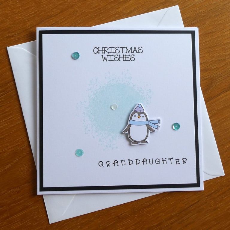Granddaughter Christmas Card - Penguin - Christmas Wishes