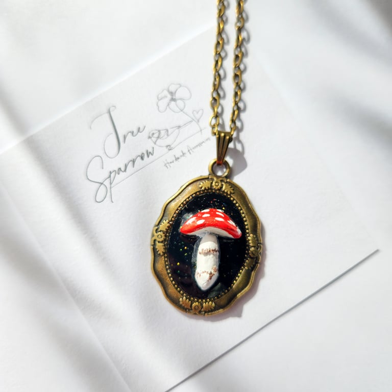 3D Clay Mushroom Necklace, Vintage Style Necklace