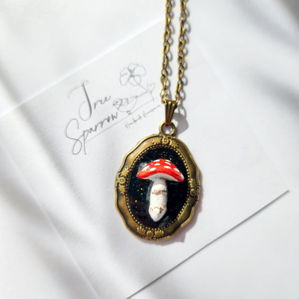 3D Clay Mushroom Necklace, Vintage Style Necklace