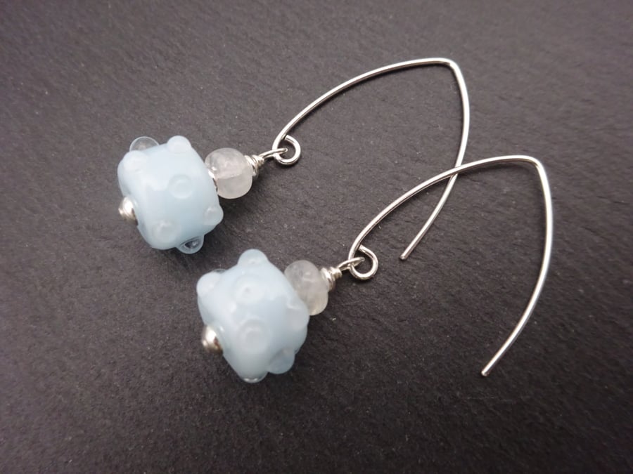 blue lampwork glass earrings, sterling silver jewellery