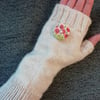 Fingerless gloves, hand knitted - Poppy button detail