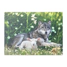 Wolf & Lamb In Peaceful Pose Glass Chopping Board
