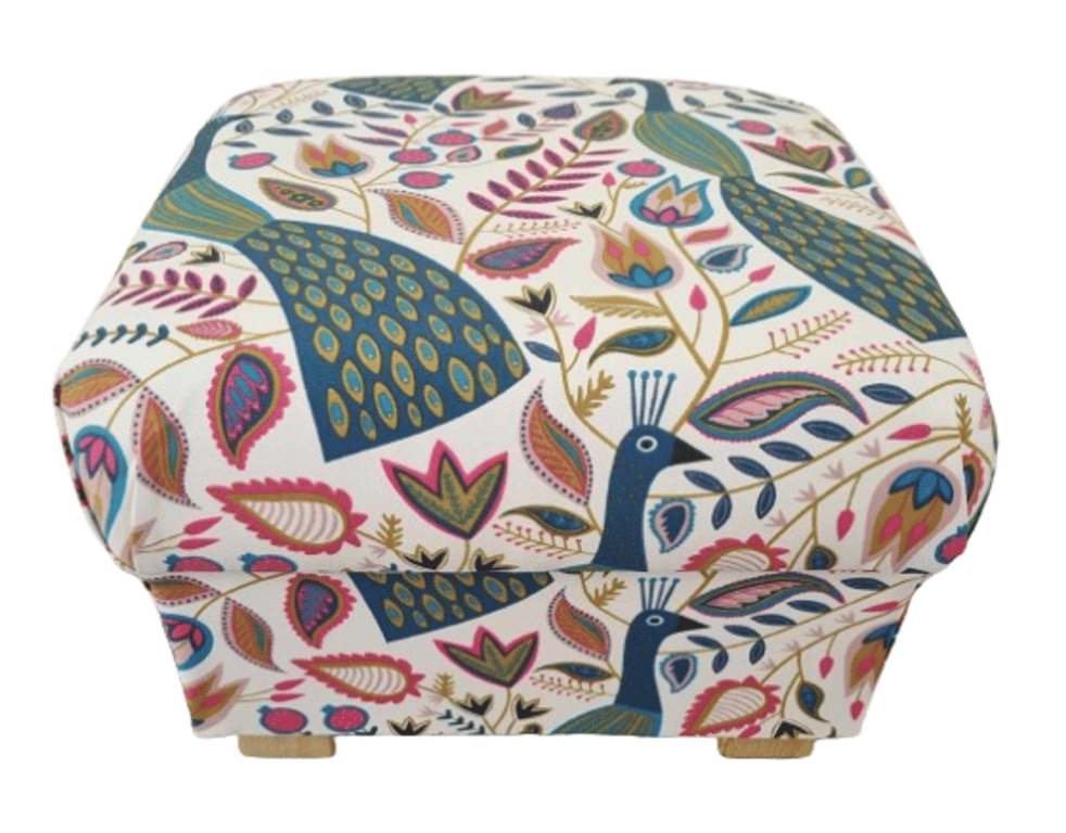 Storage Footstool Fryetts Peaocks Teal Fabric Ottoman Pouffe Birds Green