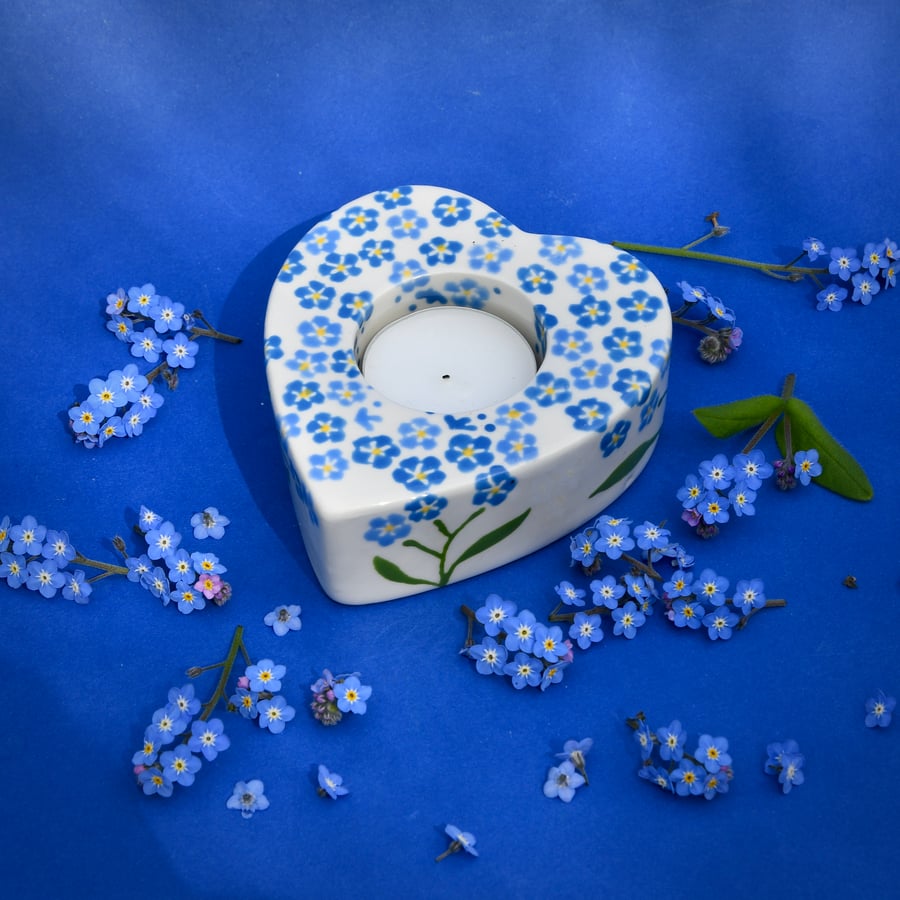 Forget-me-not Tea Light Holder - Hand Painted