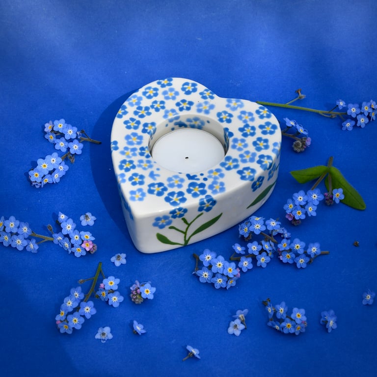 Forget-me-not Tea Light Holder - Hand Painted