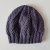 Beanie Hat in Purple Heather Aran Wool 