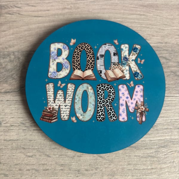 Coaster 'Book Worm' reading lover, bookish gift, handmade