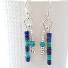 Colourful Boho Drop Earrings Sterling Silver Lapiz Lazuli & Turquoise 