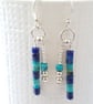 Colourful Boho Drop Earrings Sterling Silver Lapiz Lazuli & Turquoise 