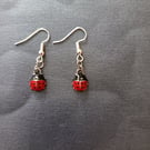 Silver, red and black ladybird charm dangle earrings 