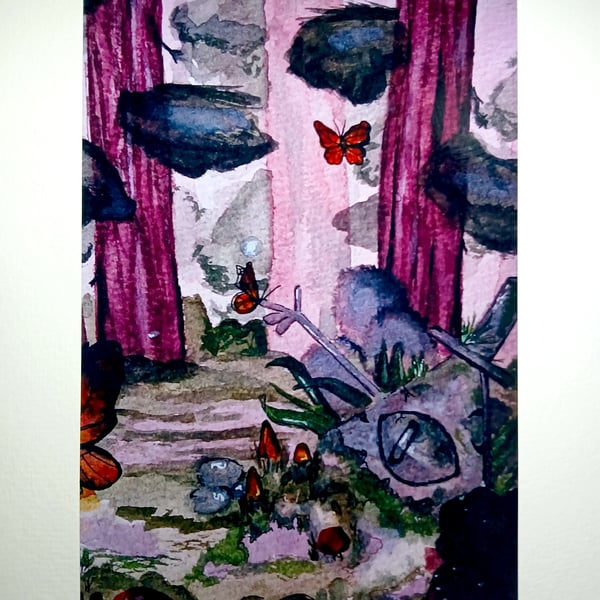 Gravity Falls 'statue in the forest' Watercolour print A5