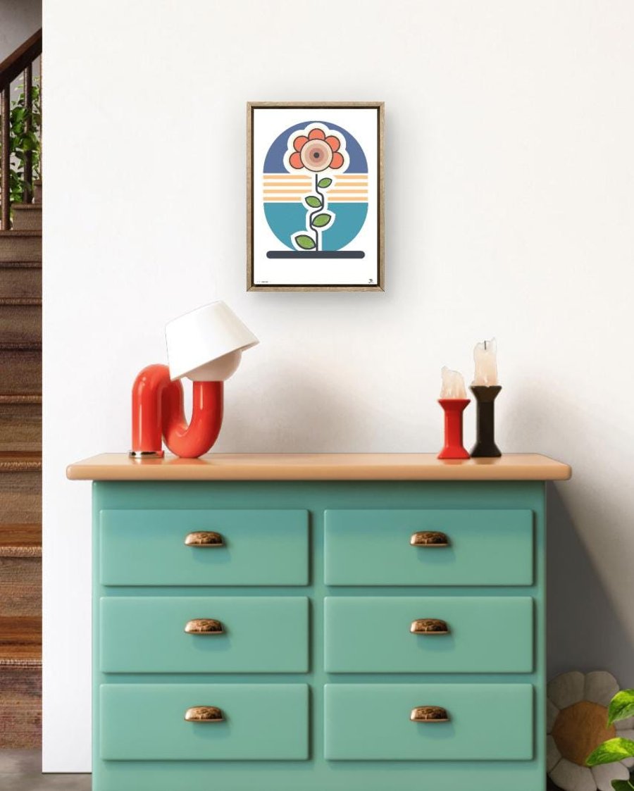 Mid Century Modern Floral Art Print Geometric Abstract Poster, Scandinavian Deco