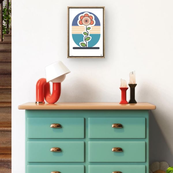 Mid Century Modern Floral Art Print Geometric Abstract Poster, Scandinavian Deco