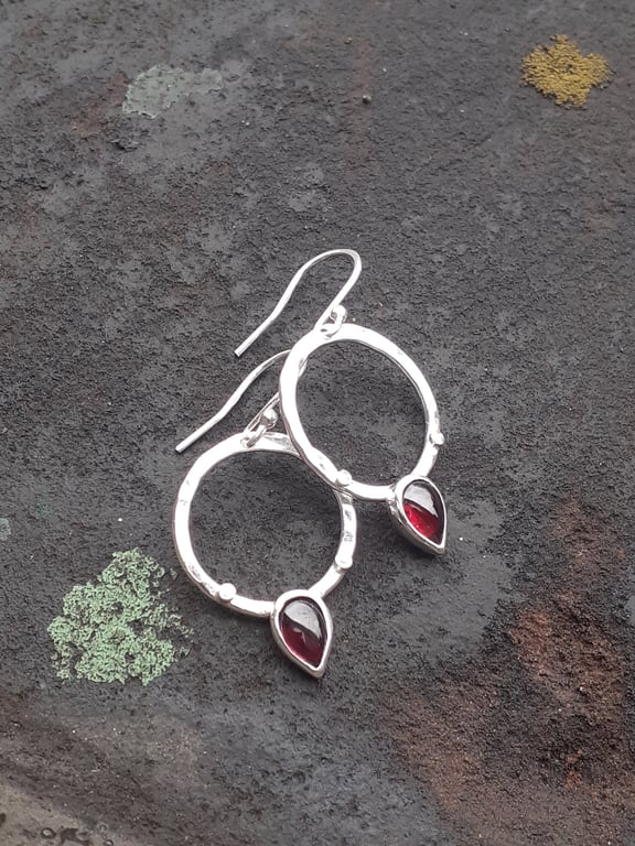 Handmade Recycled Sterling Silver Garnet Earrings