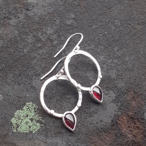 Handmade Recycled Sterling Silver Garnet Earrings