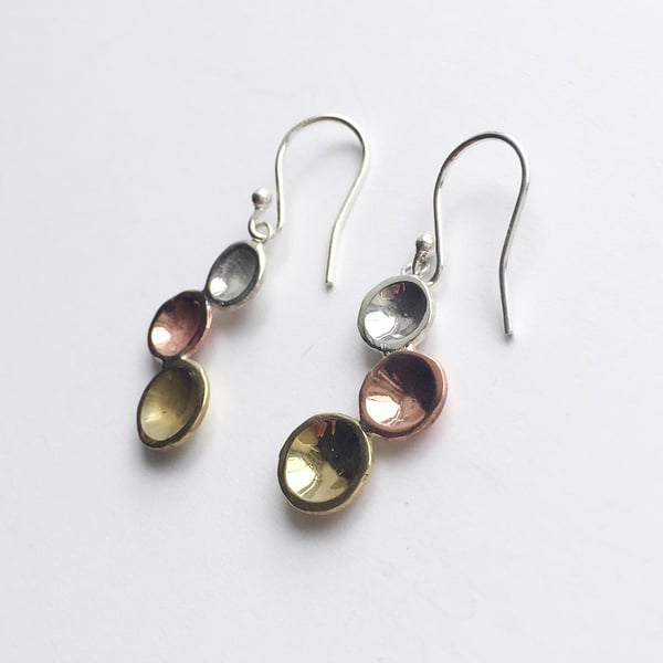 Tri dot sterling silver dangle earrings
