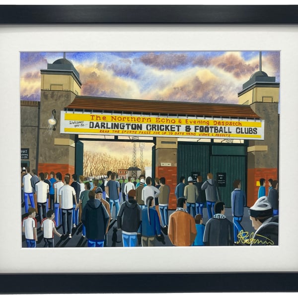 Darlington F.C, Retro Feethams Stadium. Framed, Football Memorabilia Art Print