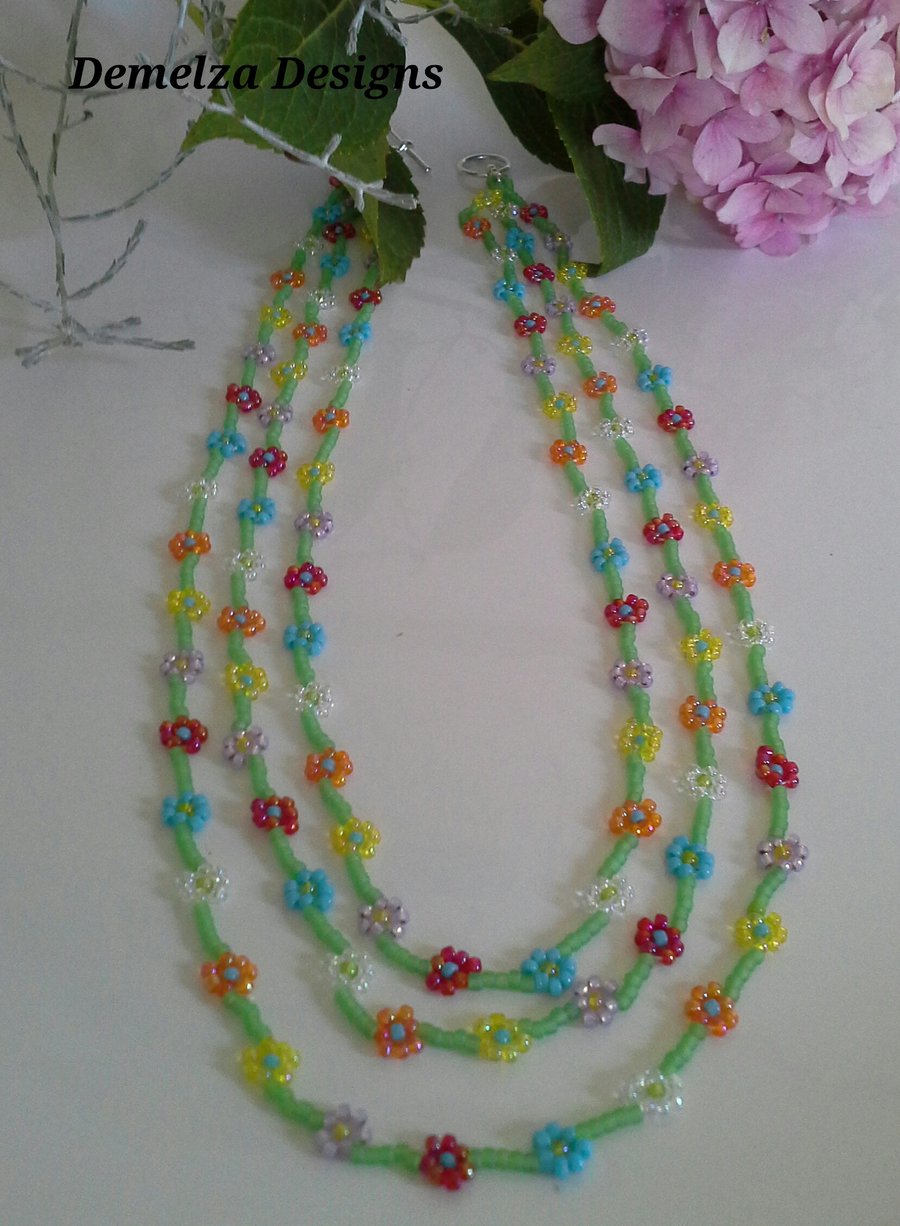 Dainty Seed Bead Daisy Chain Necklace Silver Plated  (HELP A CHARITY)