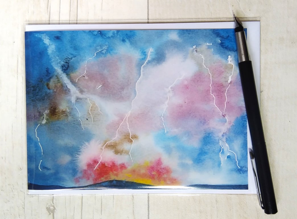 Birthday card. (Printed) Stormy Skies. Thunderstorm.