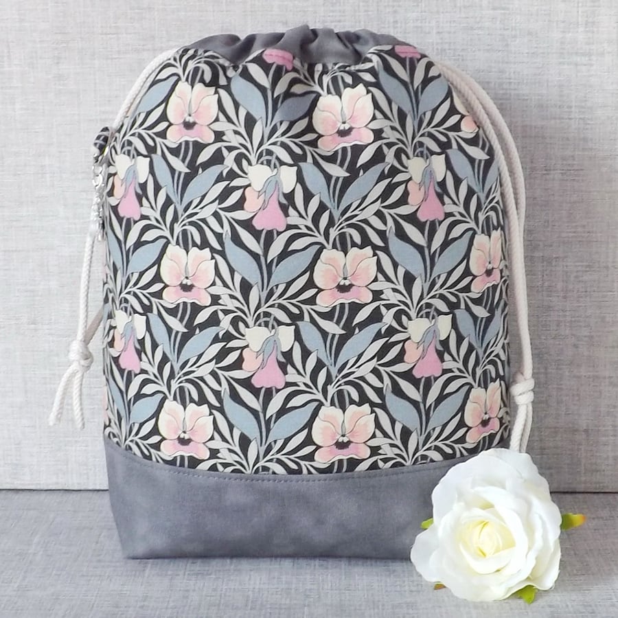 Project bag, drawstring bag, floral, Liberty