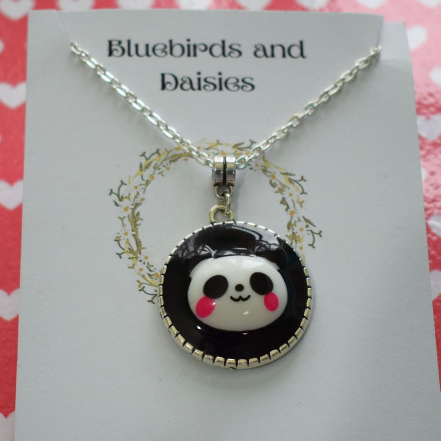 Kawaii Panda Pendant Necklace with Silverplated Chain