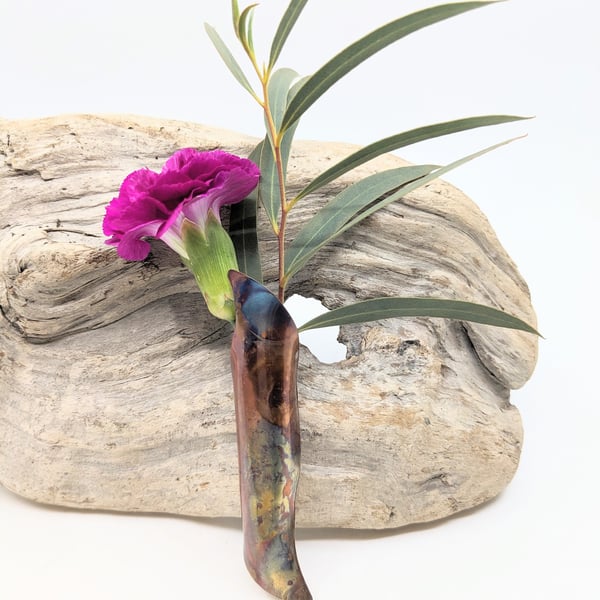Coloured copper posy holder,wave flower holder,small tussy mussy vase brooch,ori