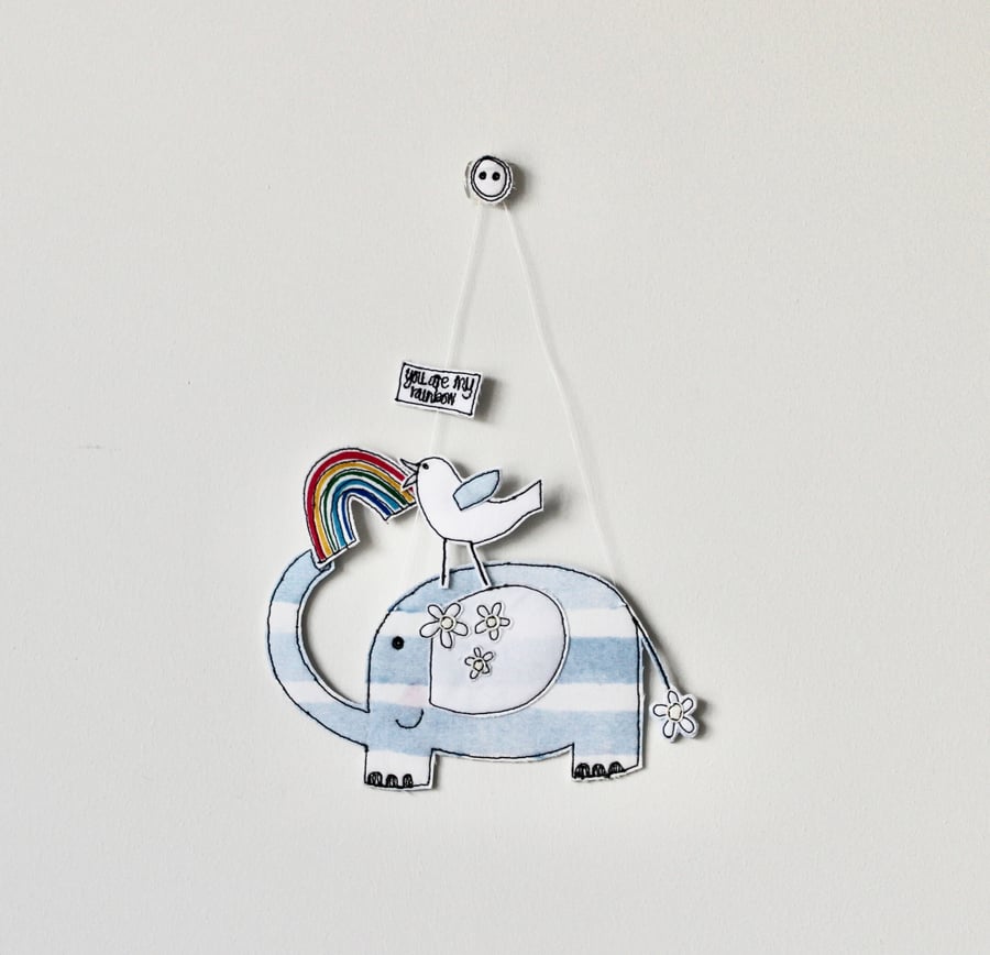'You are my Rainbow’ Mr Elephant and Birdie - Hanging Decoration