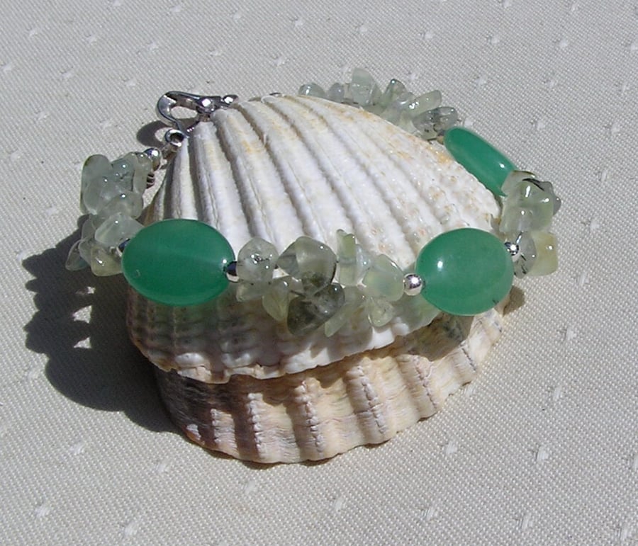 Green Aventurine and Pale Green Prehnite Crystal Gemstone Bracelet "Pine Skye"