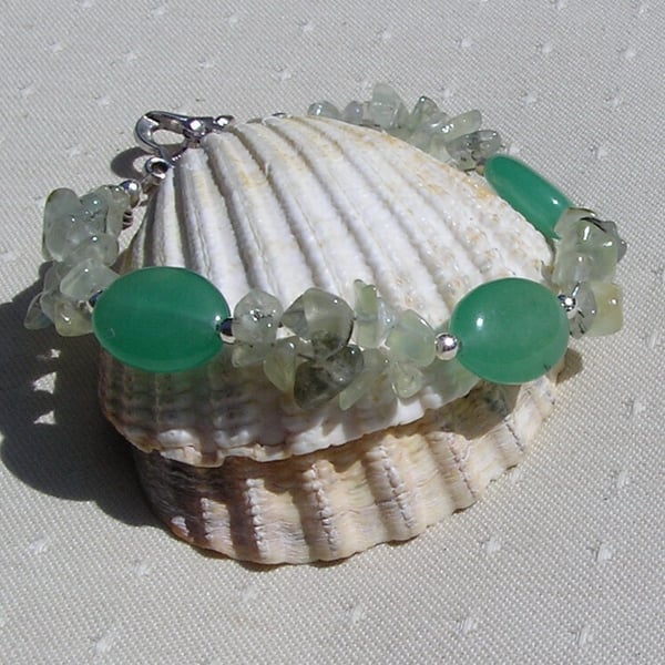 Green Aventurine and Pale Green Prehnite Crystal Gemstone Bracelet "Pine Skye"