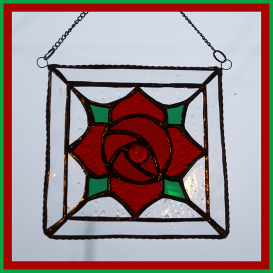 Rose Square - Stained Glass Picture Suncatcher