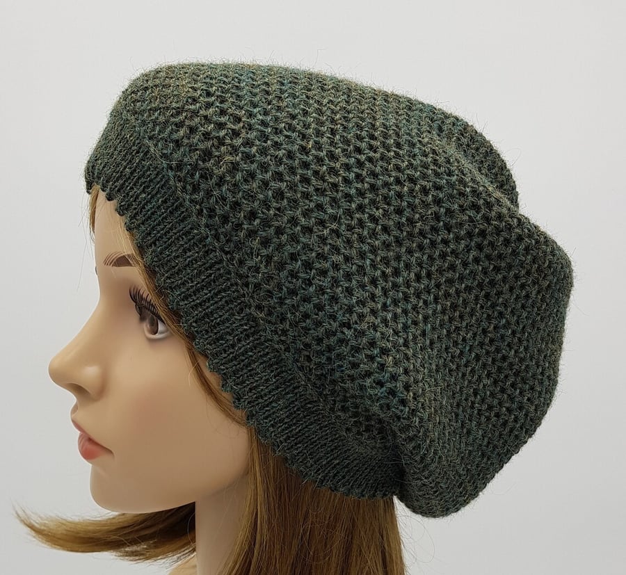 Handmade alpaca beret, knitted baggy hat, slouchy beanie, winter hat for women 
