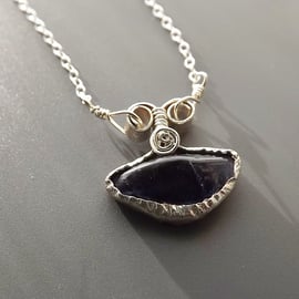 Blue John fluorite crystal pendant gemstone necklace handmade silver jewellery