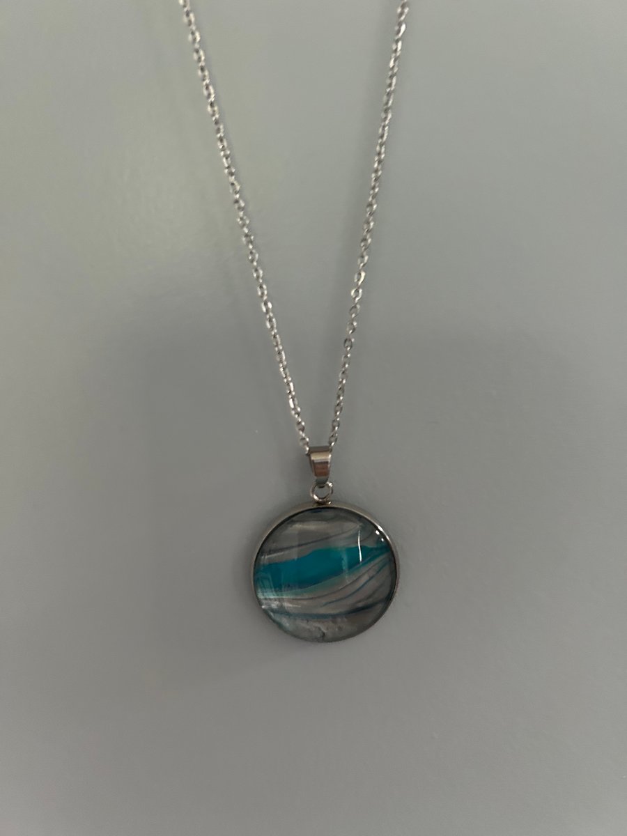 Stainless steel necklace with hand-painted acrylic design