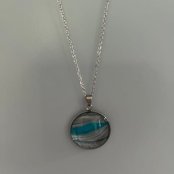Stainless steel necklace with hand-painted acrylic design