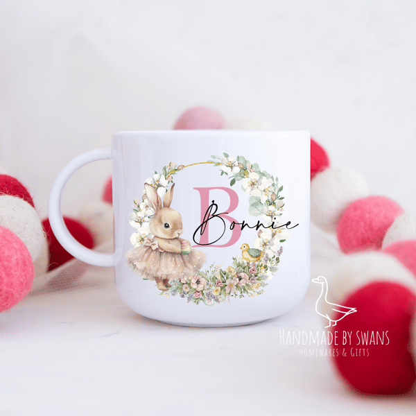 Childs bunny rabbit cup, Polymer unbreakable cup, Easter gift, Childs cup