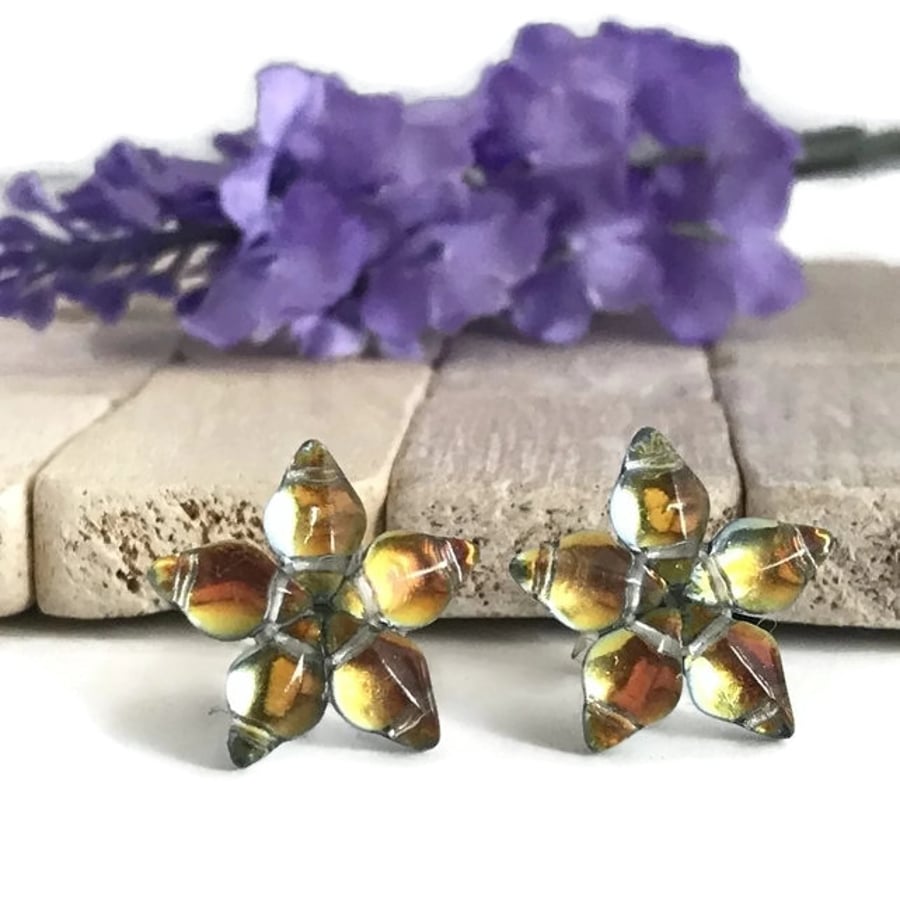 Golden Glows Flower Stud Earrings