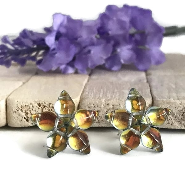 Golden Glows Flower Stud Earrings