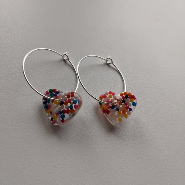 Small sprinkle heart hoops 
