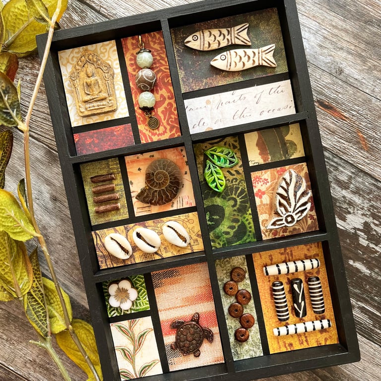 Mixed media assemblage, boho home decor, new home gift, quirky gift