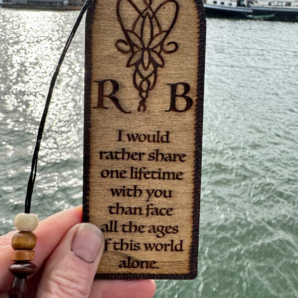 Romantic bookmark, engraved on wood, Arwen's promise. Valentine's gift